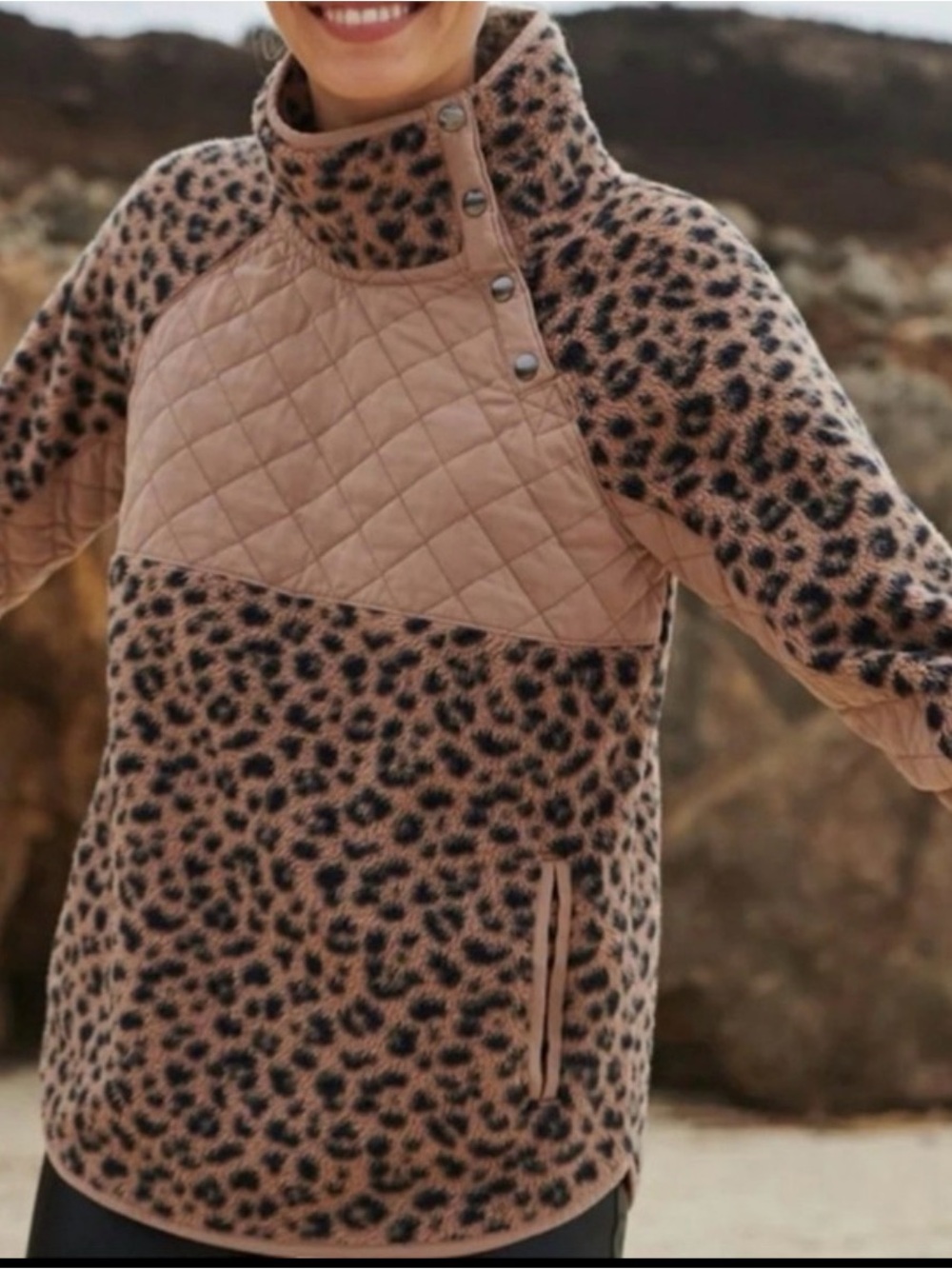 Abercrombie and Fitch Asymmetrical Snap Up Fleece in Leopard Print